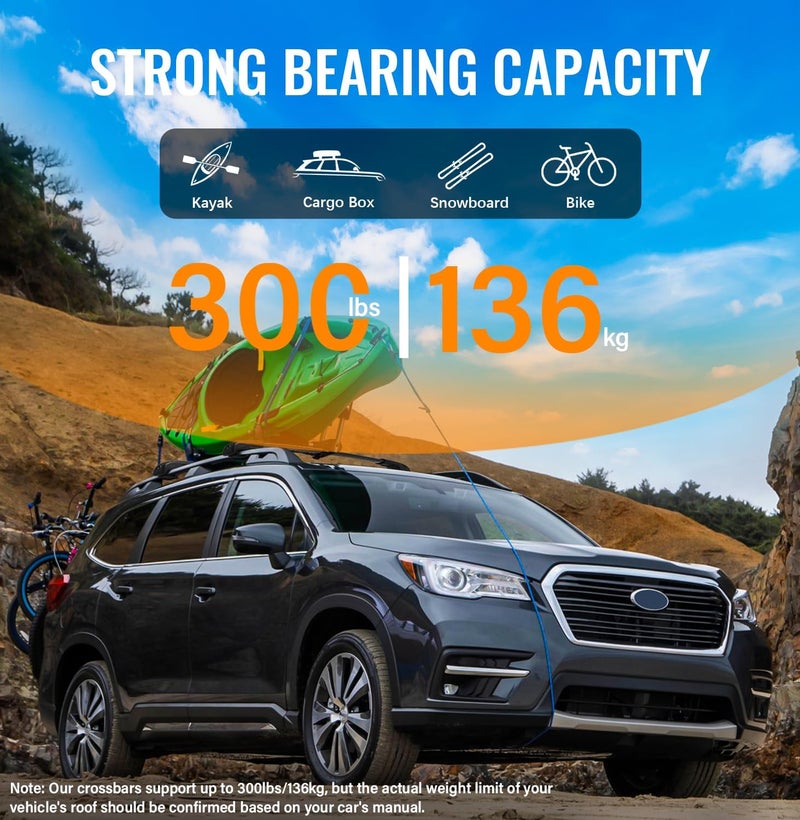 HmmtyRack 300lbs Lockable Roof Rack Cross Bars Compatible with Subaru Ascent 2019-2026, Aluminum Roof Crossbar for Rooftop Cargo Bars Luggage Kayak Canoe Bike Snowboard Racks - Image 3